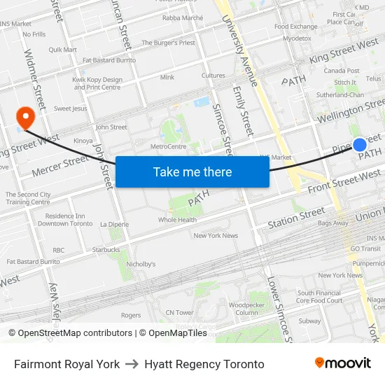 Fairmont Royal York to Hyatt Regency Toronto map
