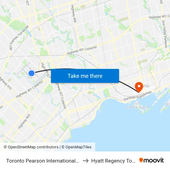 Toronto Pearson International Airport to Hyatt Regency Toronto map