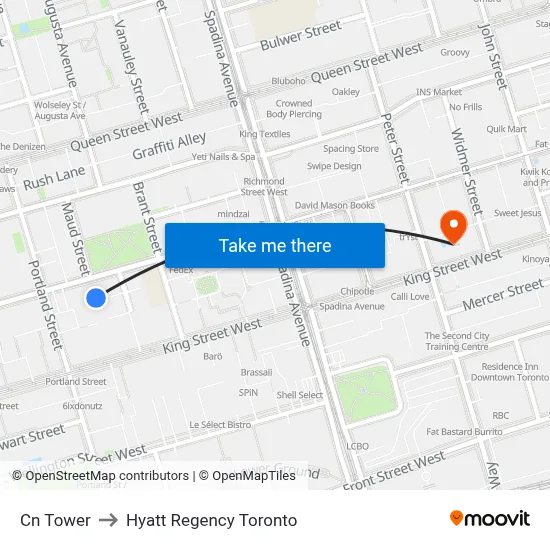 Cn Tower to Hyatt Regency Toronto map