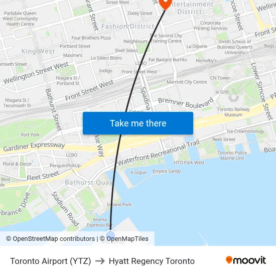 Toronto Airport (YTZ) to Hyatt Regency Toronto map