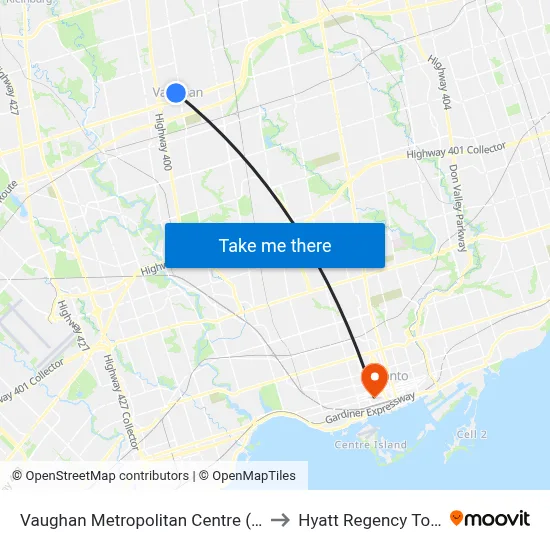 Vaughan Metropolitan Centre (Station) to Hyatt Regency Toronto map