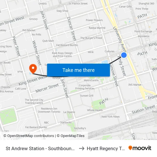 St Andrew Station - Southbound Platform to Hyatt Regency Toronto map