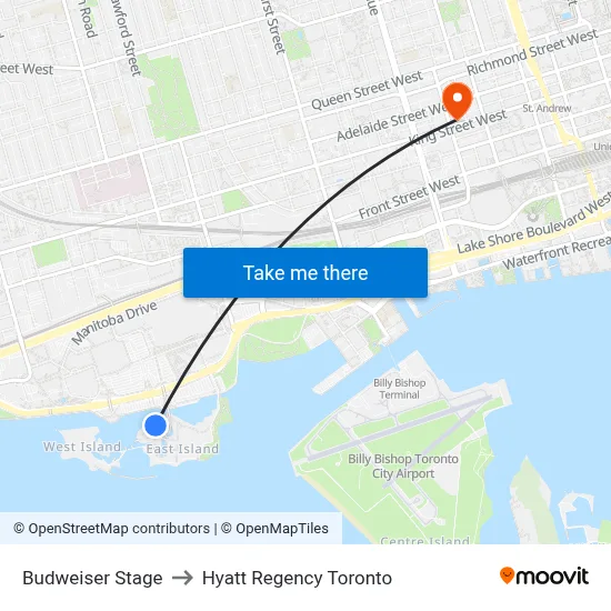 Budweiser Stage to Hyatt Regency Toronto map
