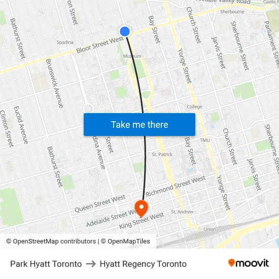 Park Hyatt Toronto to Hyatt Regency Toronto map