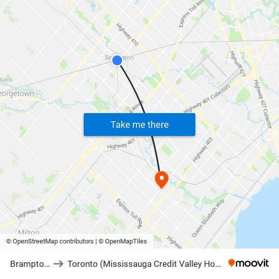 Brampton Go to Toronto (Mississauga Credit Valley Hospital) Heliport map