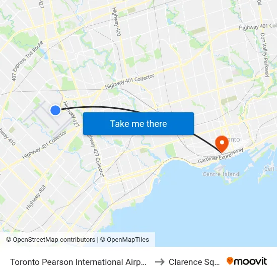 Toronto Pearson International Airport (Yyz) to Clarence Square map