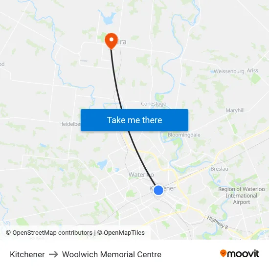 Kitchener to Woolwich Memorial Centre map