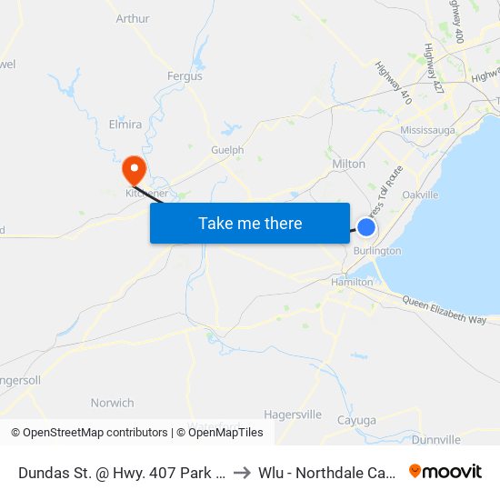 Dundas St. @ Hwy. 407 Park & Ride to Wlu - Northdale Campus map
