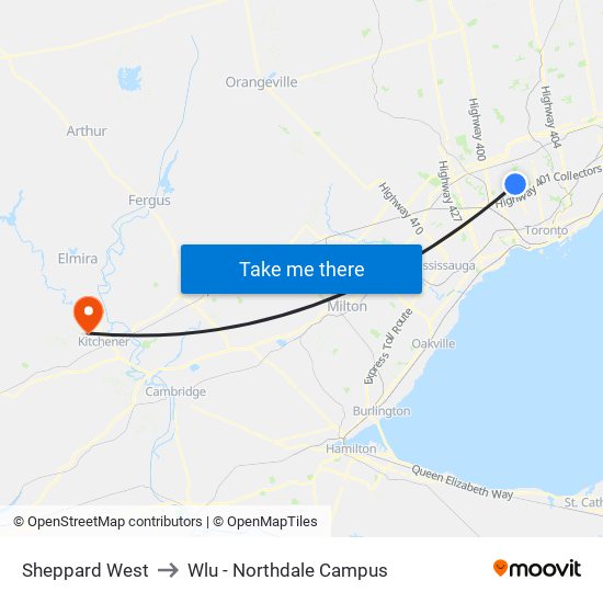 Sheppard West to Wlu - Northdale Campus map