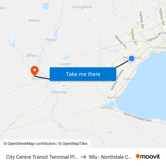 City Centre Transit Terminal Platform K to Wlu - Northdale Campus map