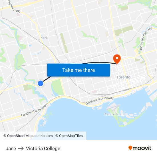 Jane to Victoria College map