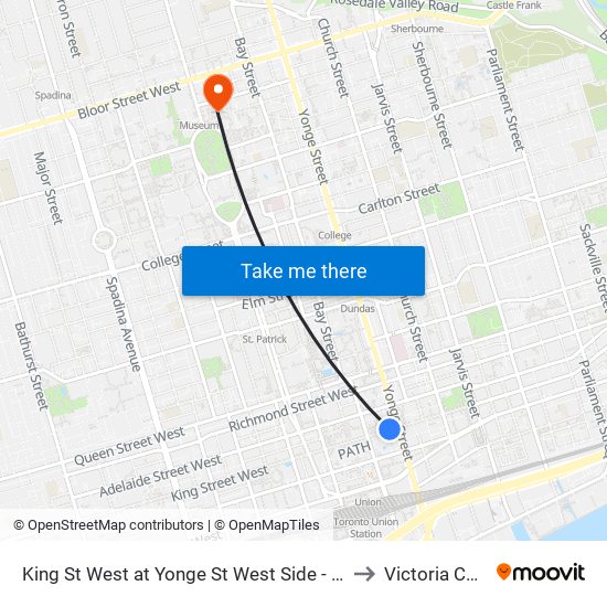 King St West at Yonge St West Side - King Station to Victoria College map