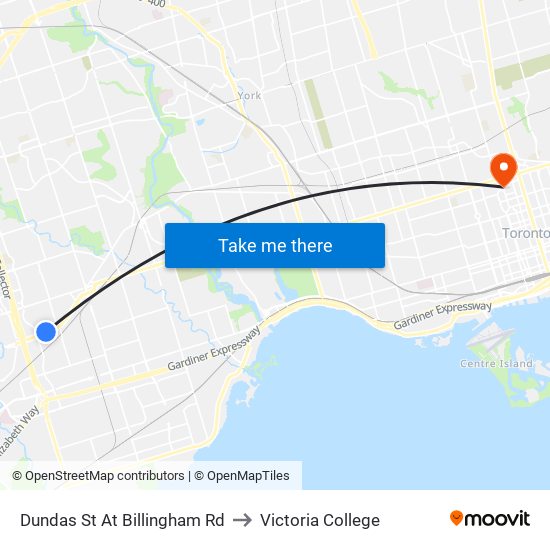 Dundas St At Billingham Rd to Victoria College map