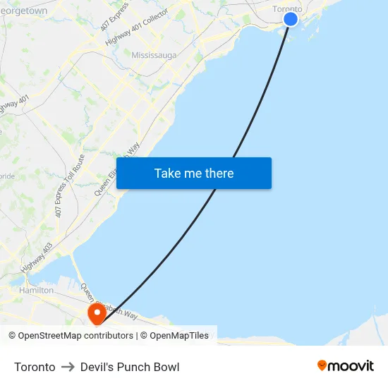 Toronto to Devil's Punch Bowl map