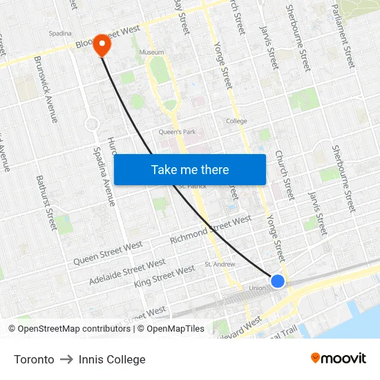 Toronto to Innis College map