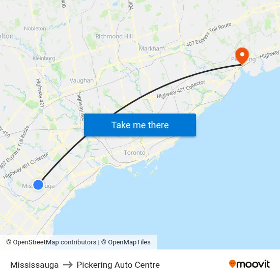 Mississauga to Pickering Auto Centre map