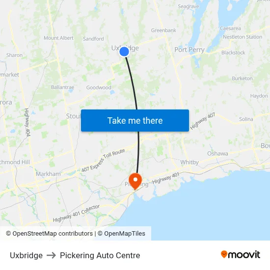 Uxbridge to Pickering Auto Centre map