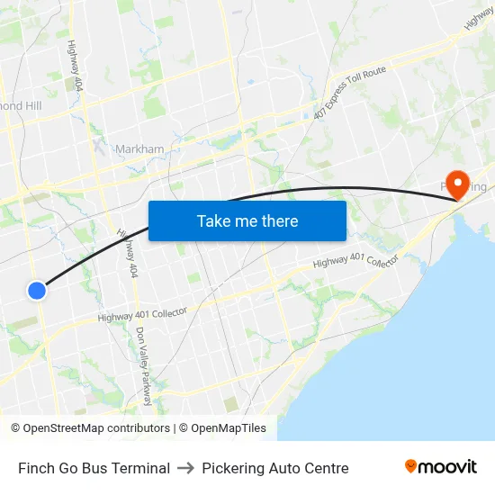 Finch Go Bus Terminal to Pickering Auto Centre map
