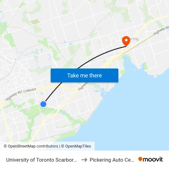University of Toronto Scarborough to Pickering Auto Centre map