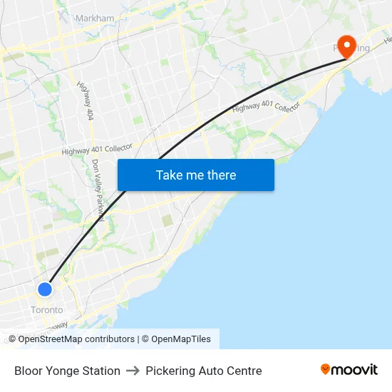 Bloor Yonge Station to Pickering Auto Centre map
