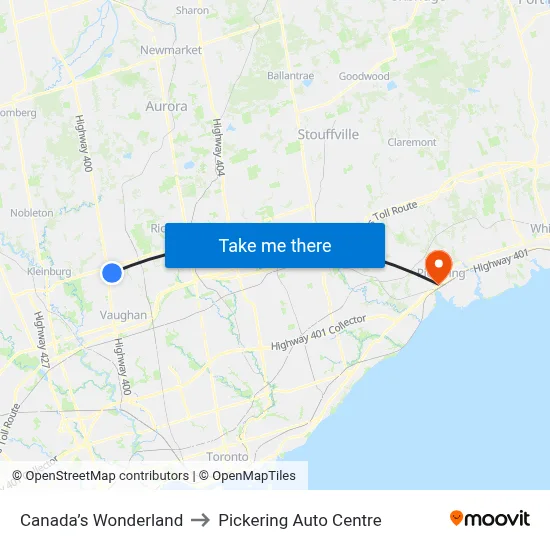Canada’s Wonderland to Pickering Auto Centre map