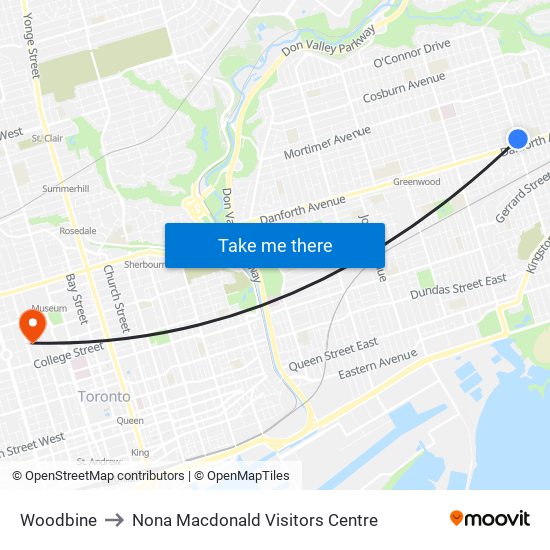 Woodbine to Nona Macdonald Visitors Centre map