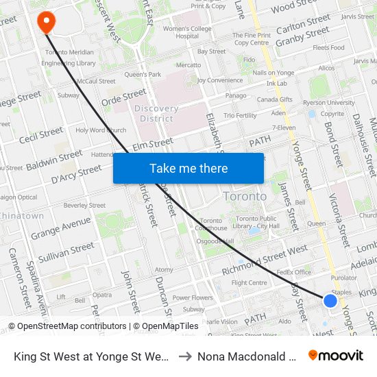 King St West at Yonge St West Side - King Station to Nona Macdonald Visitors Centre map