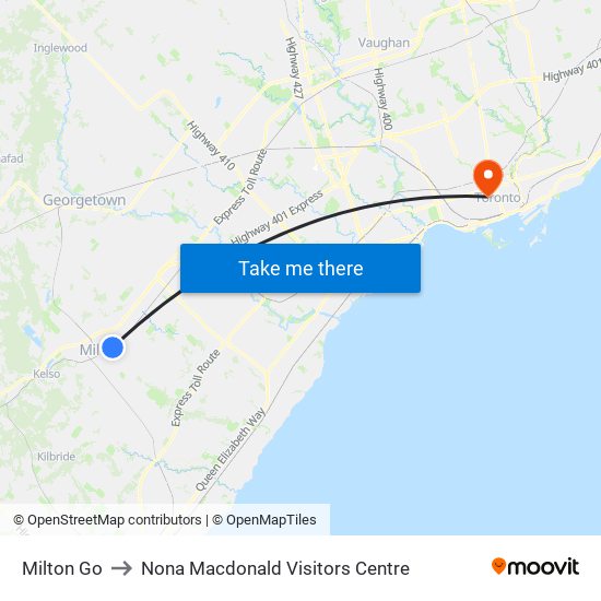 Milton Go to Nona Macdonald Visitors Centre map