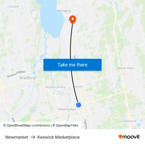 Newmarket to Keswick Marketplace map