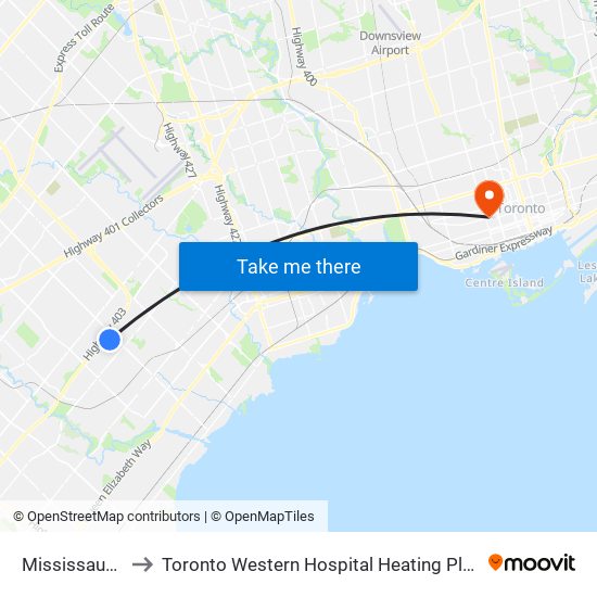 Mississauga to Toronto Western Hospital Heating Plant map