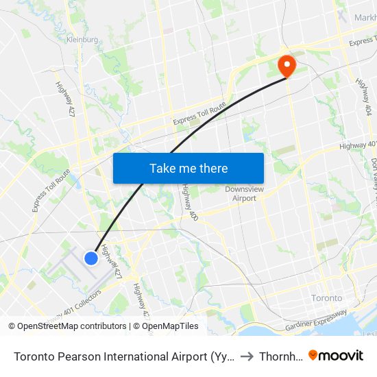 Toronto Pearson International Airport (Yyz) to Thornhill map