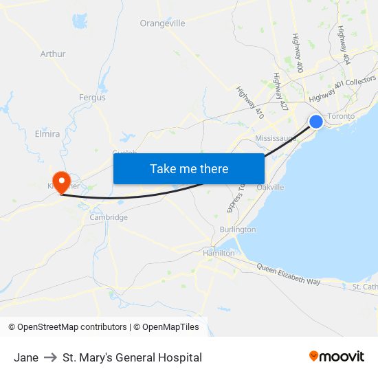 Jane to St. Mary's General Hospital map