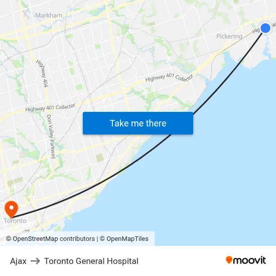 Ajax to Toronto General Hospital map
