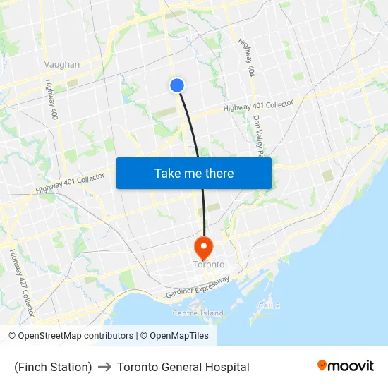 (Finch Station) to Toronto General Hospital map