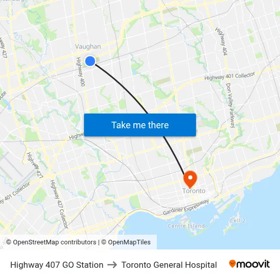 Highway 407 GO Station to Toronto General Hospital map