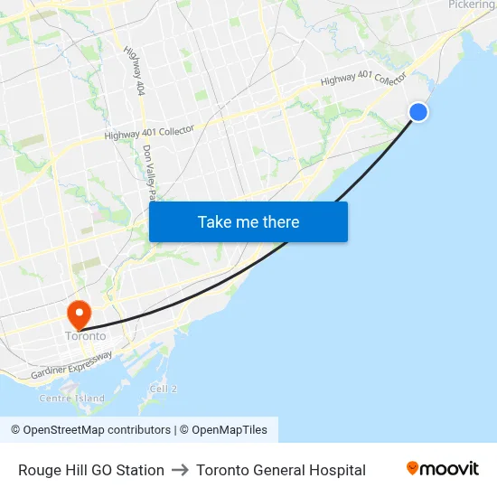 Rouge Hill GO Station to Toronto General Hospital map