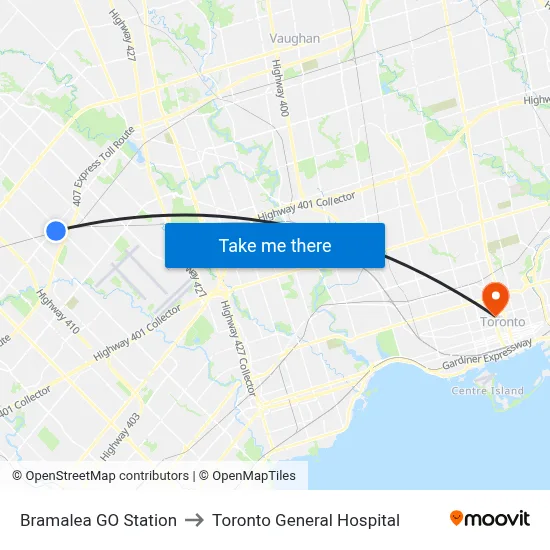 Bramalea GO Station to Toronto General Hospital map