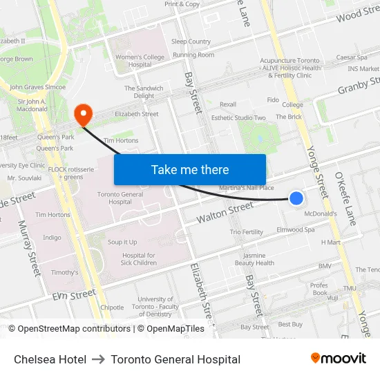 Chelsea Hotel to Toronto General Hospital map