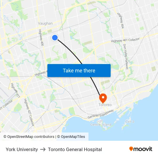 York University to Toronto General Hospital map