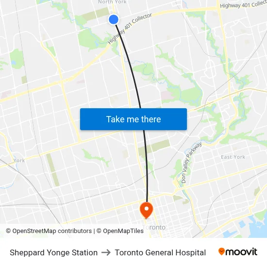 Sheppard Yonge Station to Toronto General Hospital map