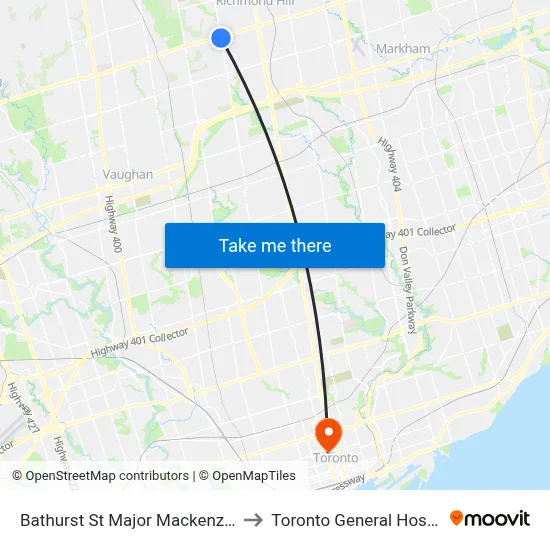 Bathurst St Major Mackenzie Dr to Toronto General Hospital map