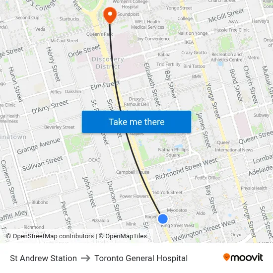 St Andrew Station to Toronto General Hospital map