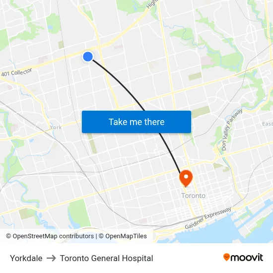 Yorkdale to Toronto General Hospital map