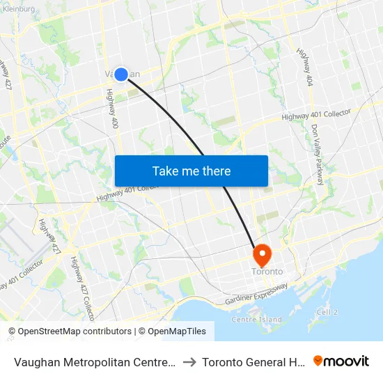 Vaughan Metropolitan Centre (Station) to Toronto General Hospital map