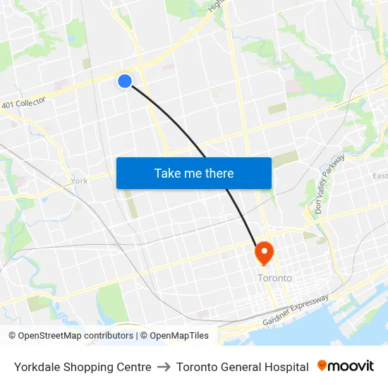Yorkdale Shopping Centre to Toronto General Hospital map