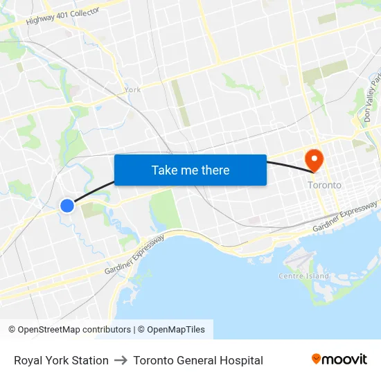 Royal York Station to Toronto General Hospital map