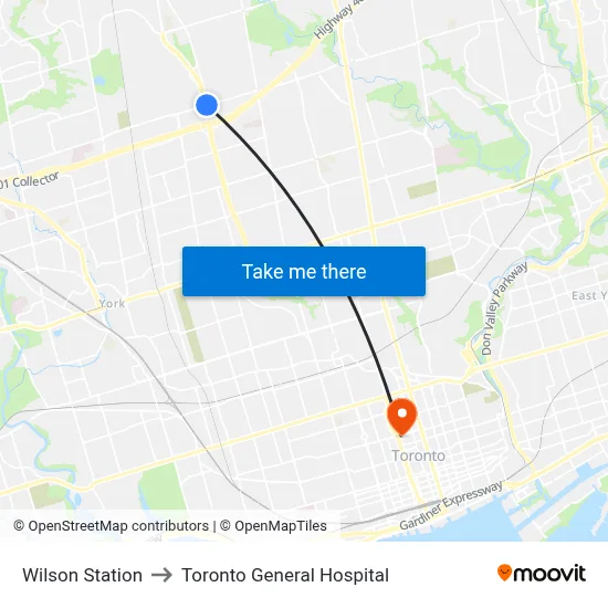 Wilson Station to Toronto General Hospital map