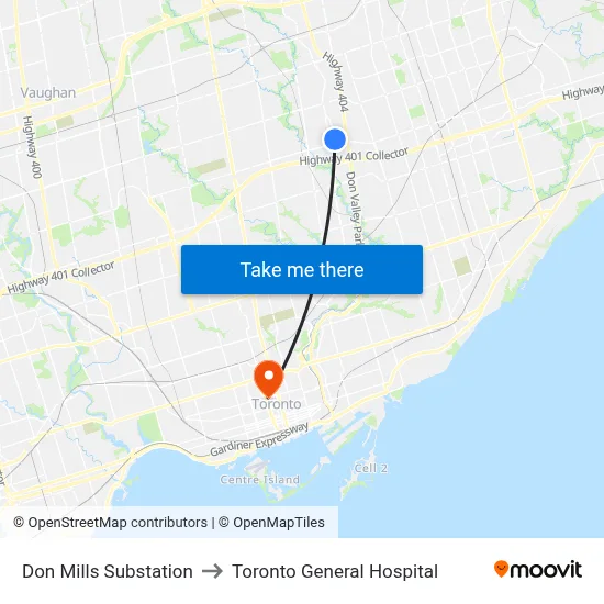Don Mills Substation to Toronto General Hospital map