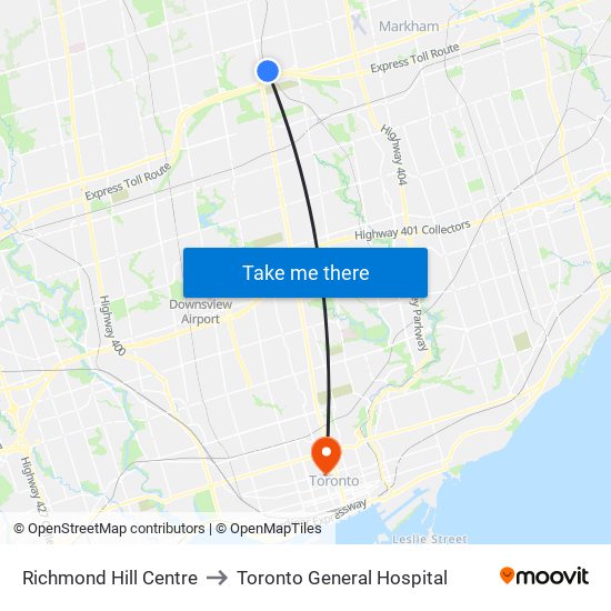 Richmond Hill Centre to Toronto General Hospital map
