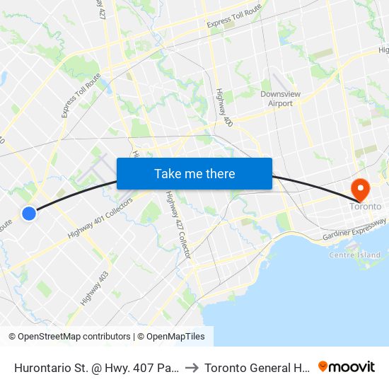 Hurontario St. @ Hwy. 407 Park & Ride to Toronto General Hospital map